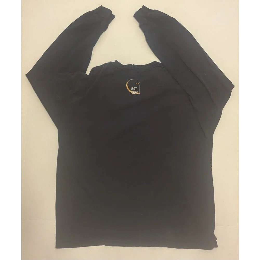 Distressed Carhartt Mens Black Hard at Work Graphic Logo Crew Neck L/S T-Shirt L